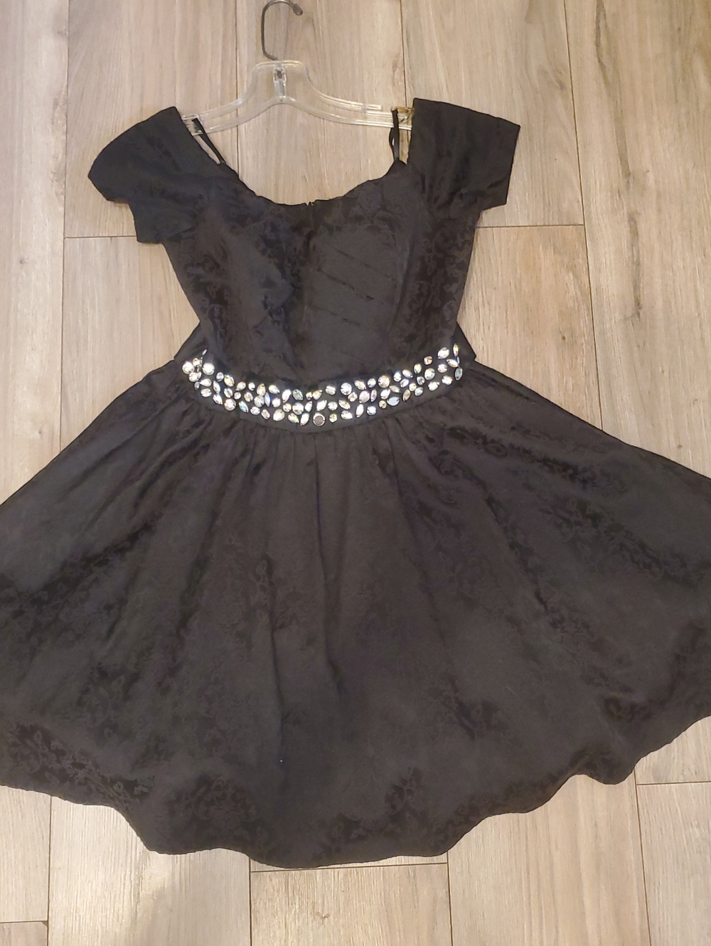 Womens Black Party Dress with Jeweled Waistband